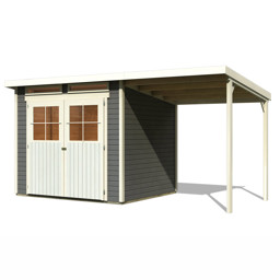 Zeige Details für Karibu Gartenhaus Glücksburg-4 terragrau mit Anbaudach Bild von Karibu Gartenhaus Glücksburg-4 terragrau mit Anbaudach