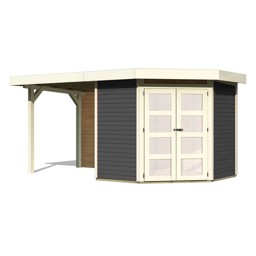 Zeige Details für Karibu Gartenhaus Goldendorf-3 terragrau mit 240 cm Anbaudach u. Rückwand Bild von Karibu Gartenhaus Goldendorf-3 terragrau mit 240 cm Anbaudach u. Rückwand