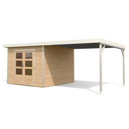 Zeige Details für Karibu 28 mm Hybrid Gartenhaus Pluto 6 mit Anbaudach Bild von Karibu 28 mm Hybrid Gartenhaus Pluto 6 mit Anbaudach