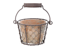 Bild von 1 Terracotta Töpfchen im Drahtkörbchen mit Henkel