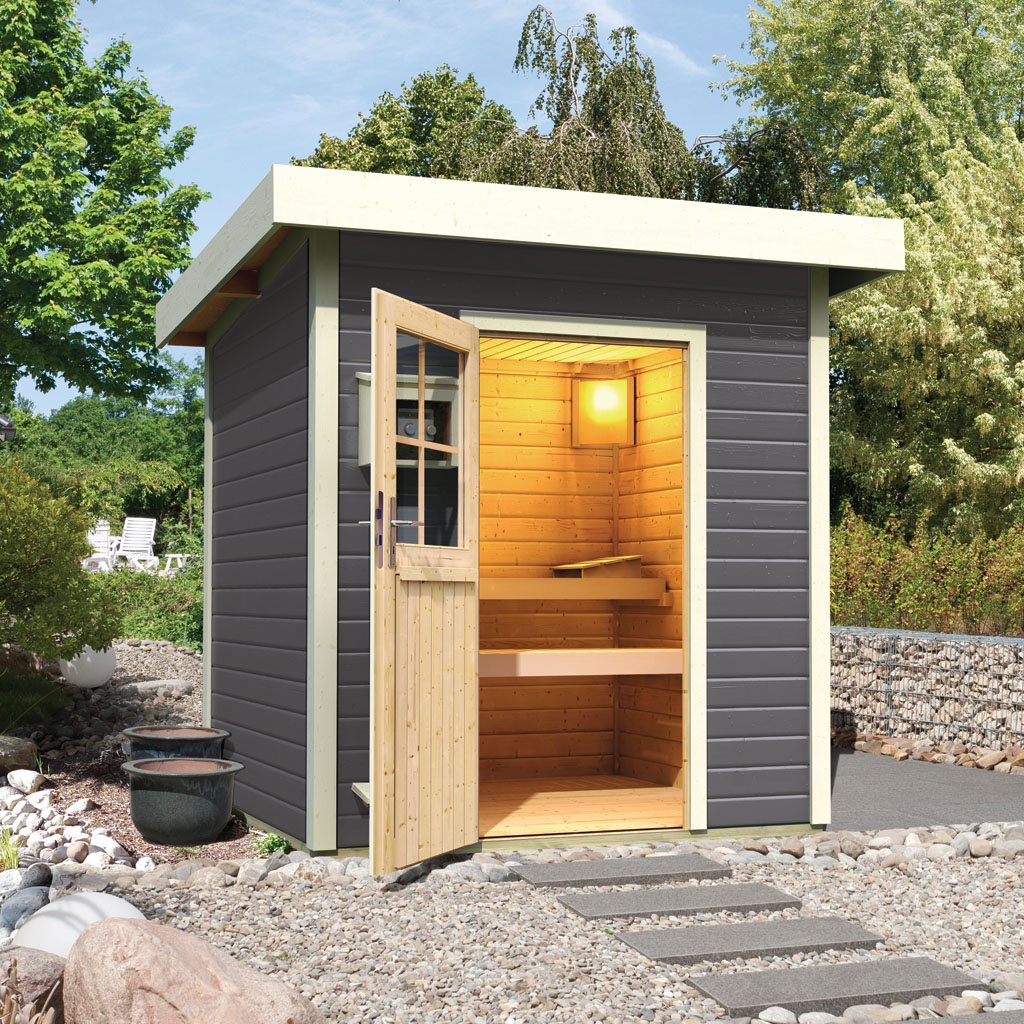 Bild von Woodfeeling 38 mm Saunahaus Taina terragrau