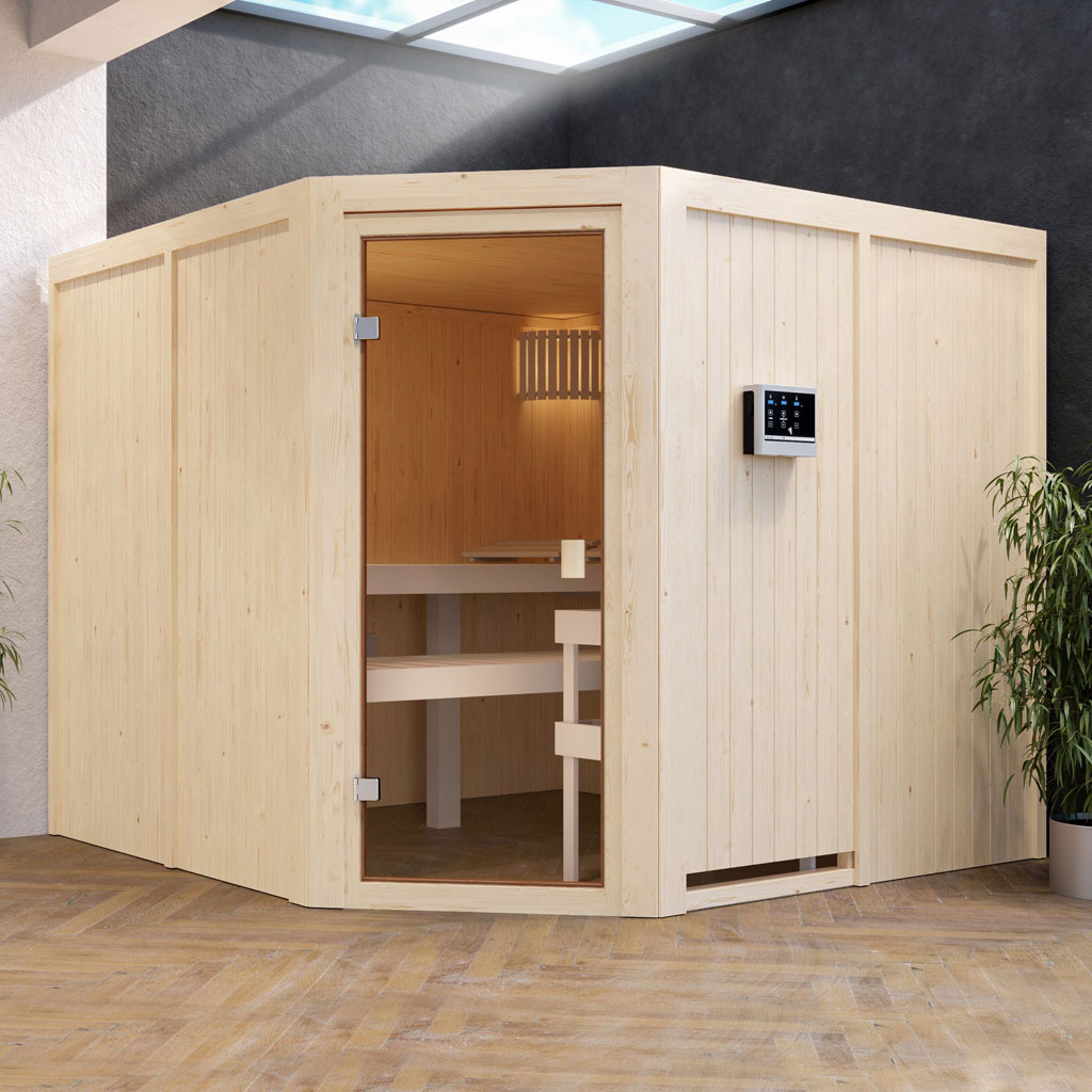 Bild von Woodfeeling 68 mm System Aktionssauna Sauna YSTAD