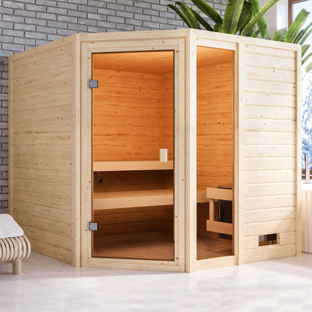 Bild von Woodgarden 38 mm Massiv Sauna Tabea