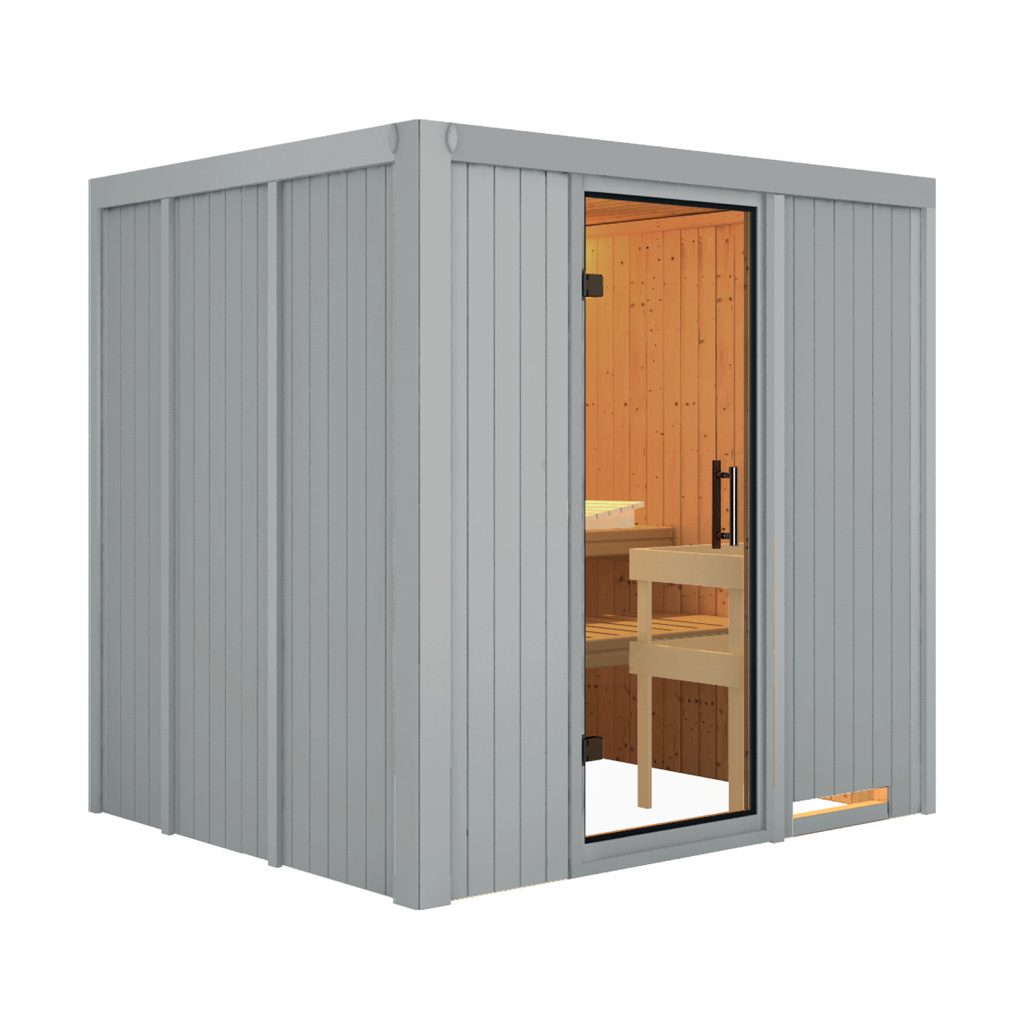 Bild von Karibu 68 mm System Sauna Sodin lichtgrau