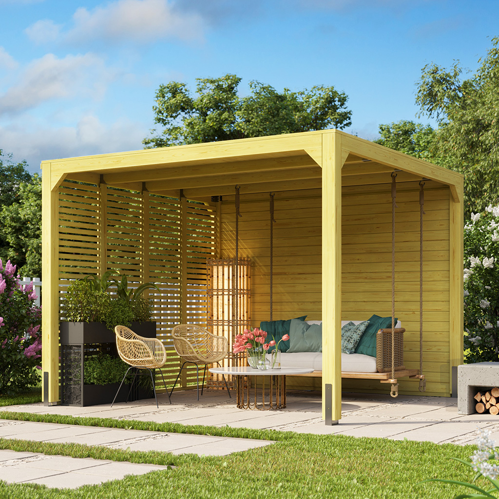 Bild von Karibu Pavillon Cubus inkl. Seiten- u. Lamellenwand, Pfostenanker und Dachbedeckung