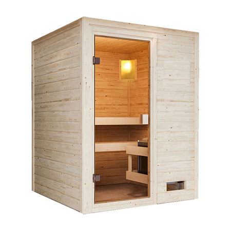 Bild von Karibu 38 mm Massiv Sauna Sandra inkl. 3,6 kW Ofen integrierte Steuerung