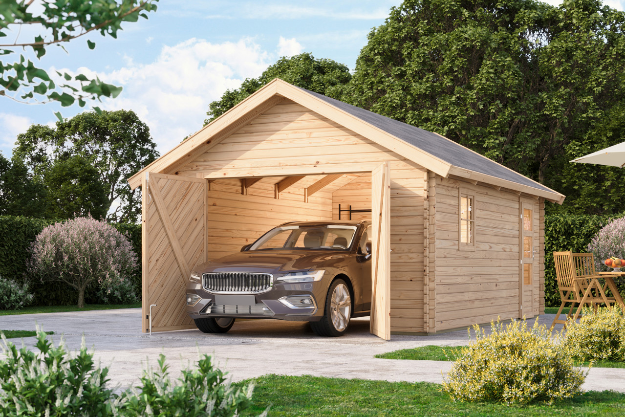 Bild von Karibu 40 mm Blockbohlen Garage Satteldach