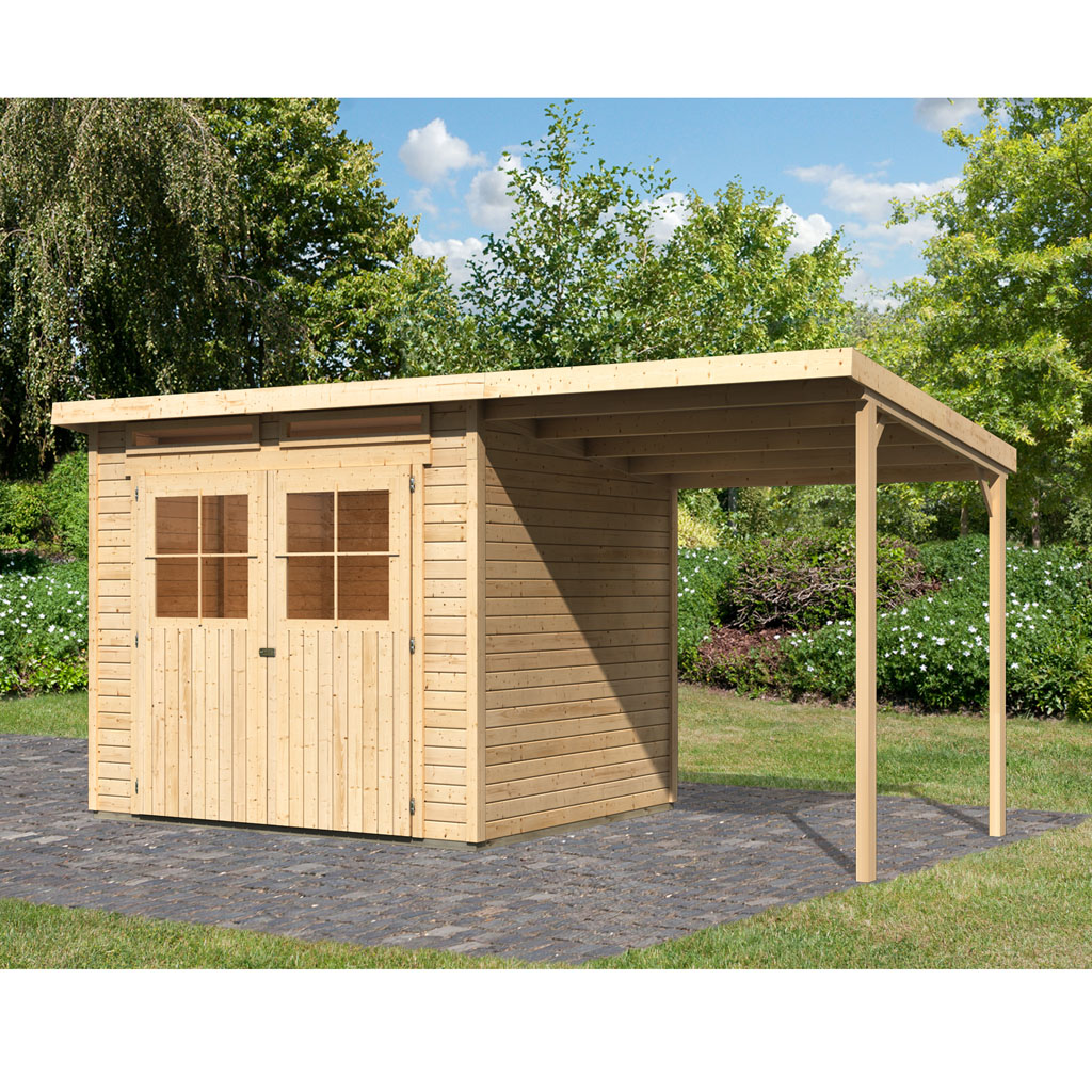 Gamoni De Ich Liebe Meinen Garten Karibu Gartenhaus Glucksburg 4 Naturbelassen Mit Anbaudach