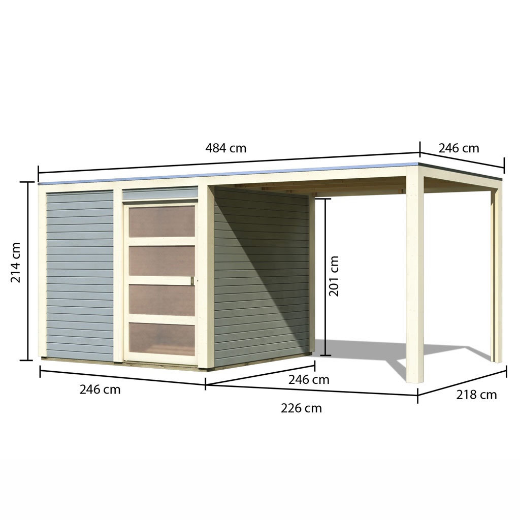 Gamoni De Ich Liebe Meinen Garten Karibu Gartenhaus Qubic 1 Seidengrau Inkl Anbaudach